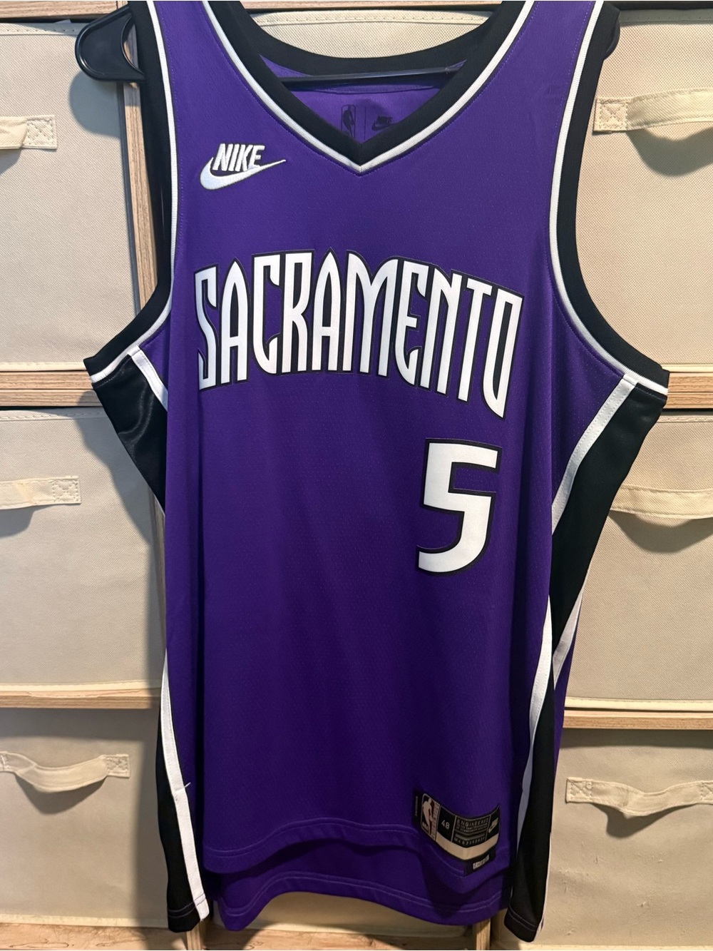 Nike Sacramento Purple Basketball Jersey with White & Black Accents #5